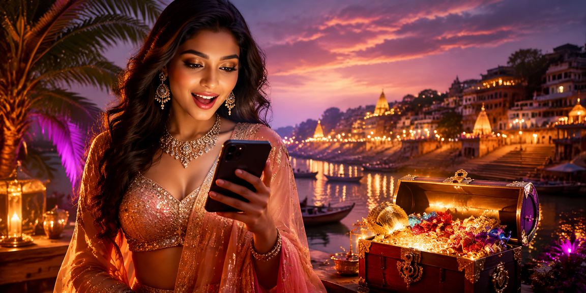 Person enjoying mobile casino app at Varanasi Ghat